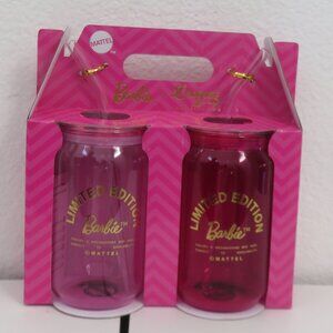 Barbie Drinking Glasses Pink Barbie Glass Cups lids straws Barbie X Dragon 16oz
